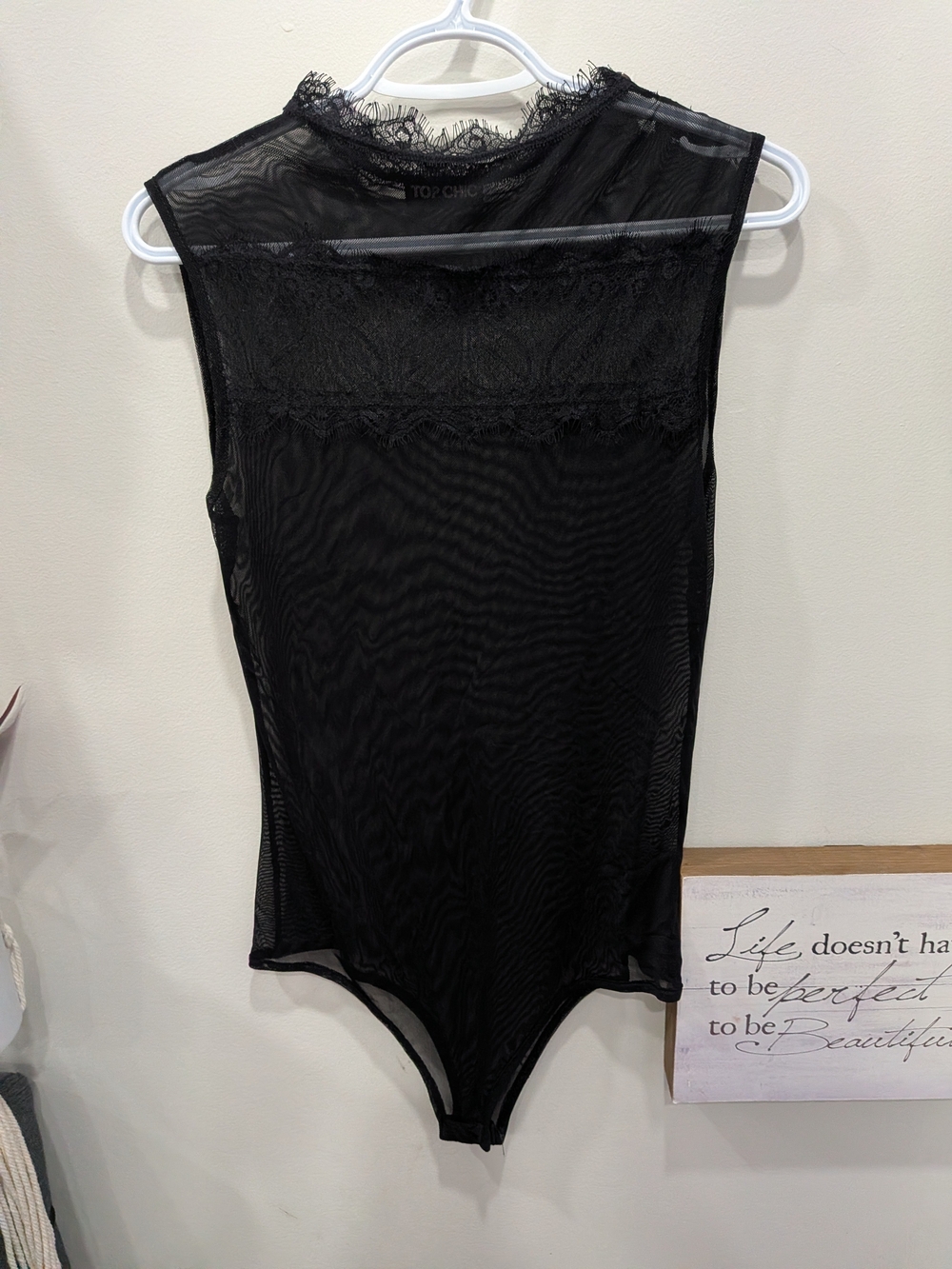 TOP CHIC Black Lace Sheer Bodysuit